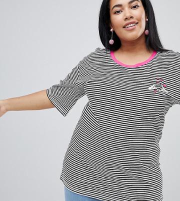 Chorus Plus Heart Hands Embroidered Stripey T-shirt - Black