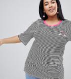 Chorus Plus Heart Hands Embroidered Stripey T-shirt - Black