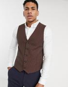 Topman Skinny Suit Vest In Brown Check