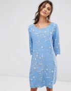 Selected Printed Shift Dress - Blue