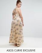 Asos Curve Maxi Dress With Cross Back In Vintage Floral Print - Multi