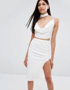 Missguided Cowl Neck Crop Top With Choker Detail - White