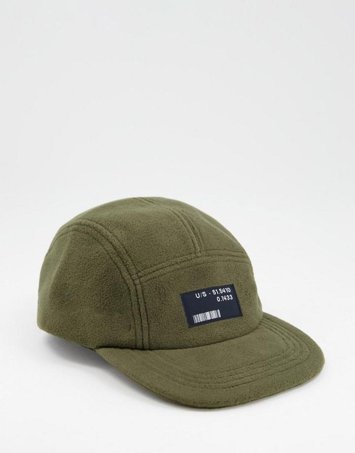 Asos Design 5 Panel Cap In Khaki Fleece With Branding-green