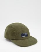 Asos Design 5 Panel Cap In Khaki Fleece With Branding-green