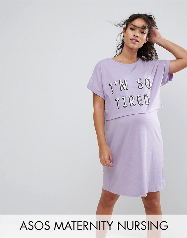 Asos Maternity Petite Nursing I'm So Tired Sleep Tee - Purple