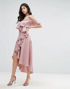 True Decadence Frill Midi Dress With Cold Shoulder - Purple