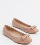 Asos Design Wide Fit Luna Bow Ballet Flats In Beige-neutral