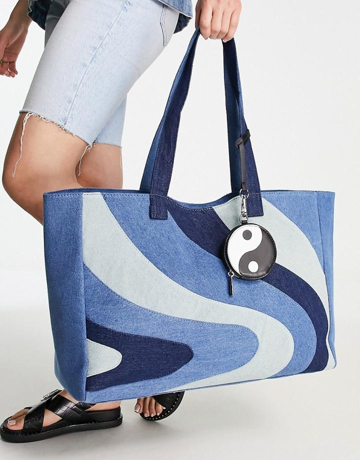Skinnydip Denim Tote Bag In Deep Blue Swirl Print