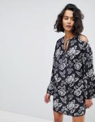 Allsaints Floral Cold Shoulder Dress - Gray