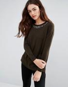 Sugarhill Boutique Gertrude Slouch Embellished Sweater - Green