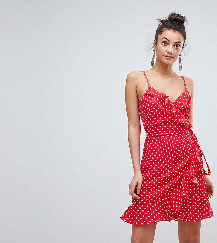 Asos Tall Strappy Spot Ruffle Wrap Mini Dress - Multi