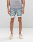 Bellfield Floral Printed Shorts With Belt - Blue