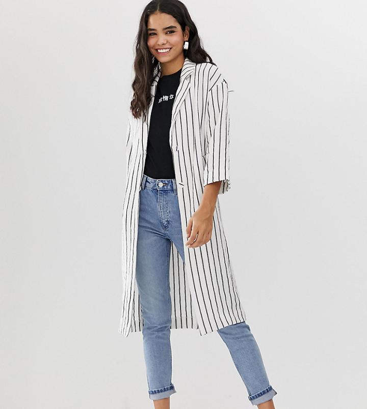 Monki Stripe Lightweight Coat In Off White