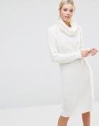 Brave Soul Ribbed Roll Neck Sweater Dress - Cream