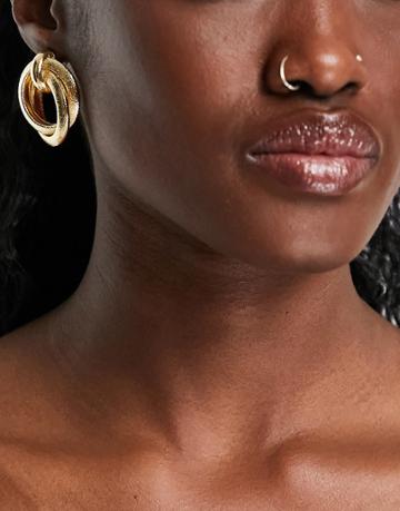 Designb Earrings With Textured Linked Circled In Gold Tone