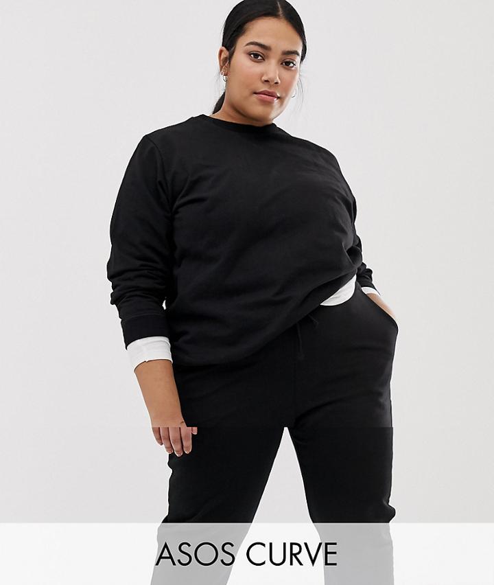 Asos Design Curve Tracksuit Ultimate Sweat / Jogger With Tie - Black