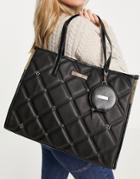 River Island Quilted Stud Square Shopper In Black