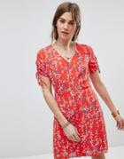 Moon River Ditsy Floral Wrap Dress - Red