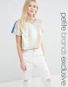 Liquor & Poker Petite Sequin Front Denim Tee With Open Back Detail - Blue