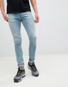 Asos Design Super Skinny Jeans In Mid Wash Blue - Blue