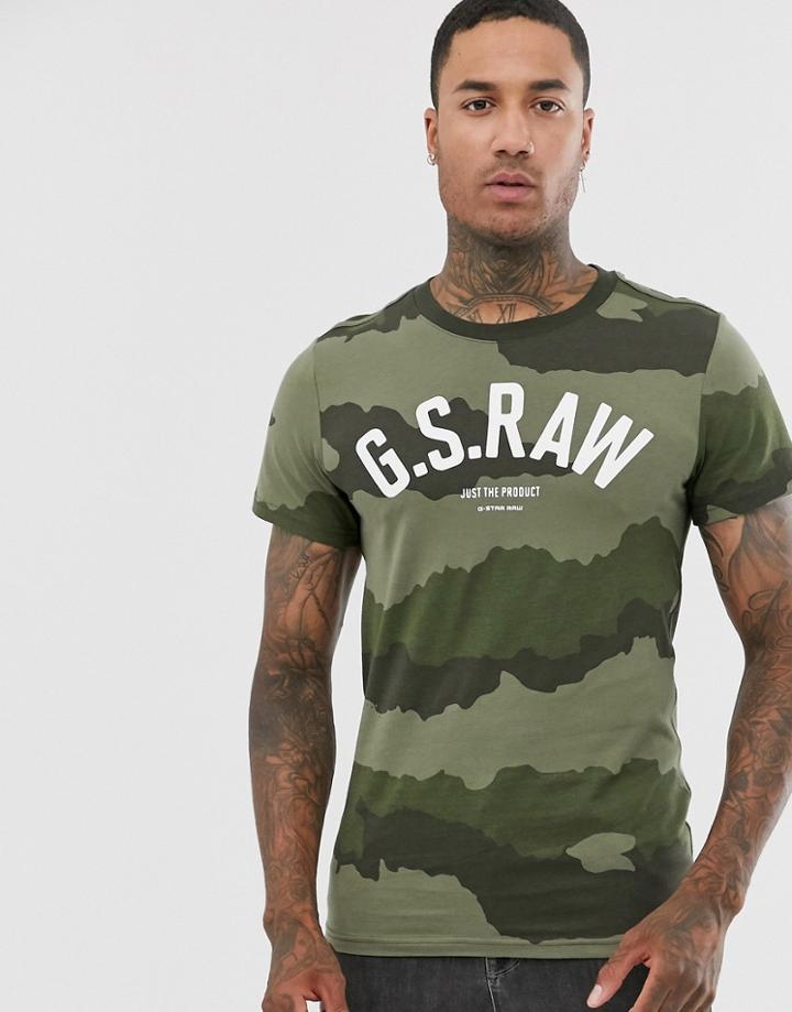 G-star G.s.raw Organic Cotton Camo Logo-t-shirt In Black