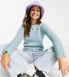 Asos Design Petite Sweater In Floral Pattern In Fluffy Yarn-green