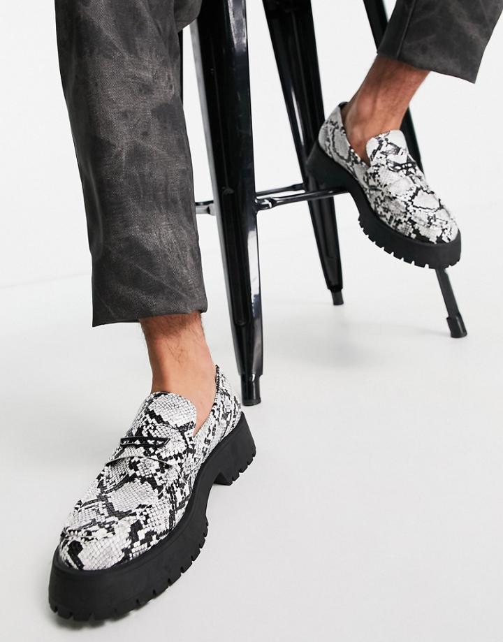 Asos Design Loafers In Gray Faux Snake On Chunky Sole-grey