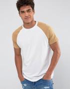 Brave Soul Tan Raglan T-shirt - White