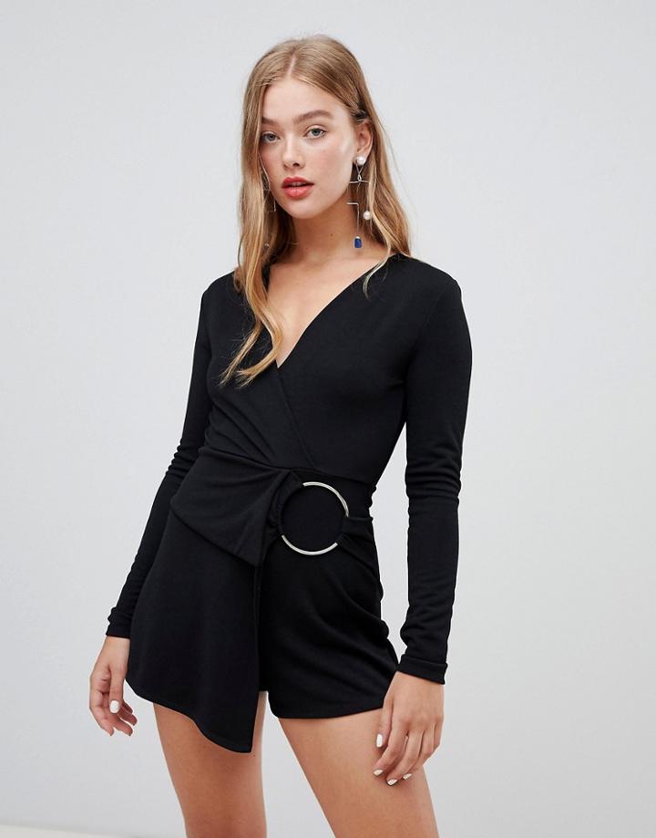 New Look Circle Belt Romper In Black - Black