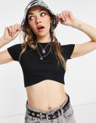 Bershka Bust Hem Shaped Crop T-shirt In Black
