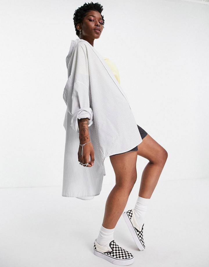 Topshop Oversized Poplin Shirt In Gray-grey