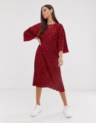 Asos Design Leopard Print Midi Plisse Huge T-shirt Dress-multi