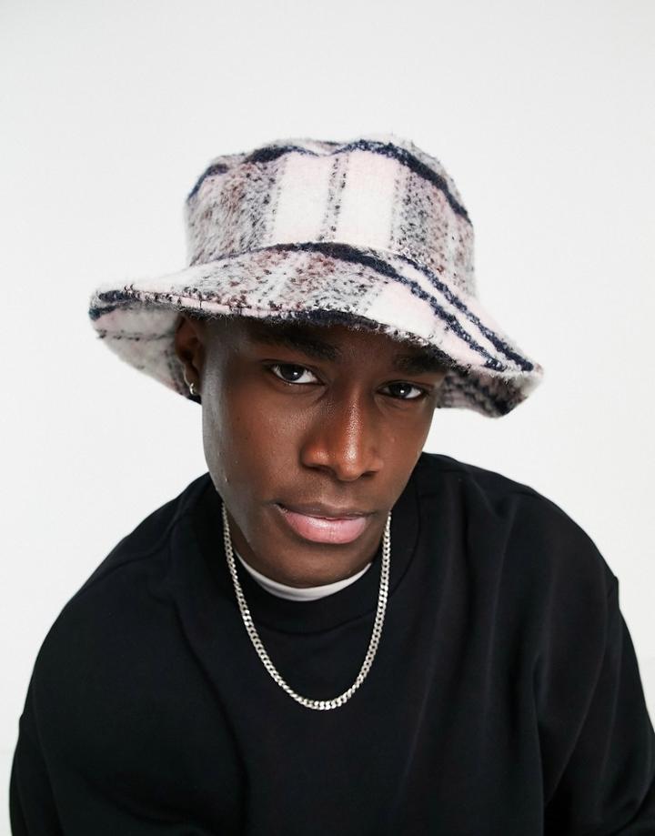 Topman Check Bucket Hat In Black And Brown-multi