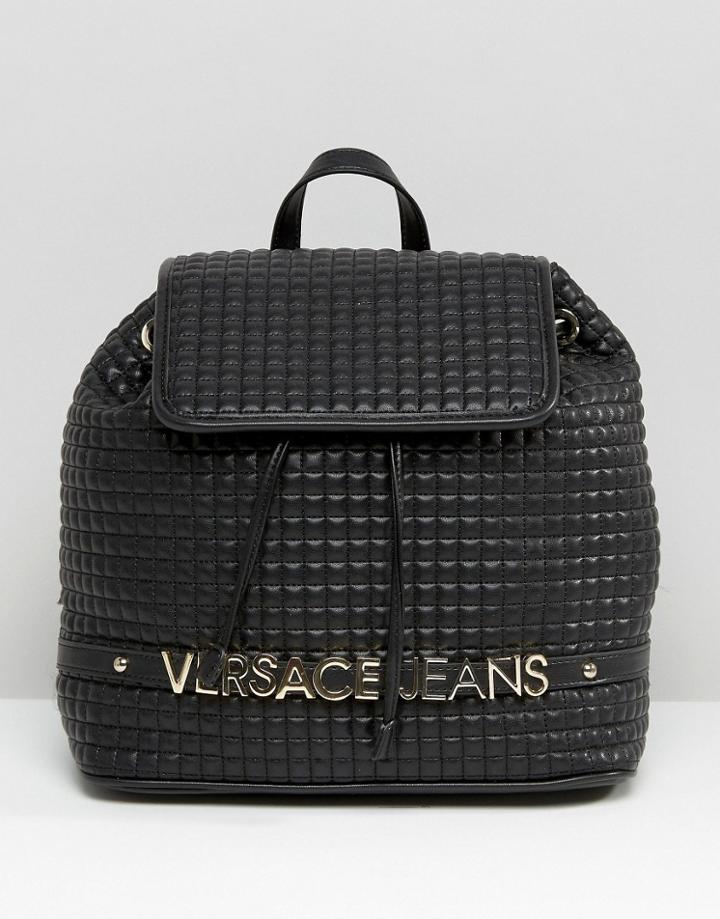 Versace Jeans Backpack With Gold Letters - Black
