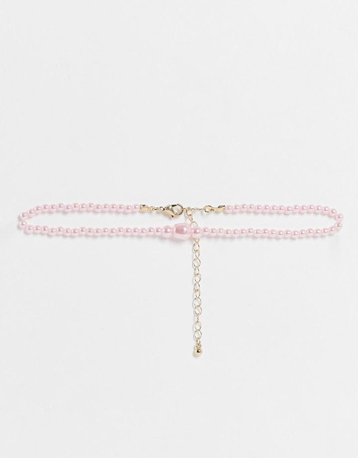Asos Design Choker Necklace In Graduating Faux Pink Pearls