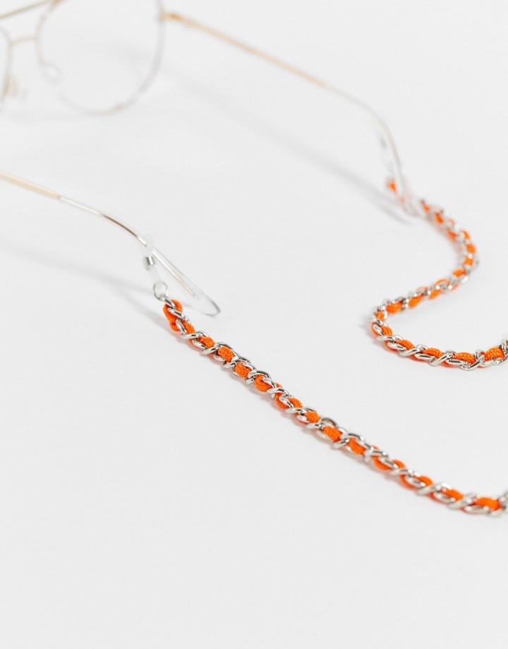 Asos Design Slim Sunglasses Chain With Curb And Woven Detail-orange