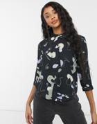 Monki Hella Recycled Print Blouse In Black-multi