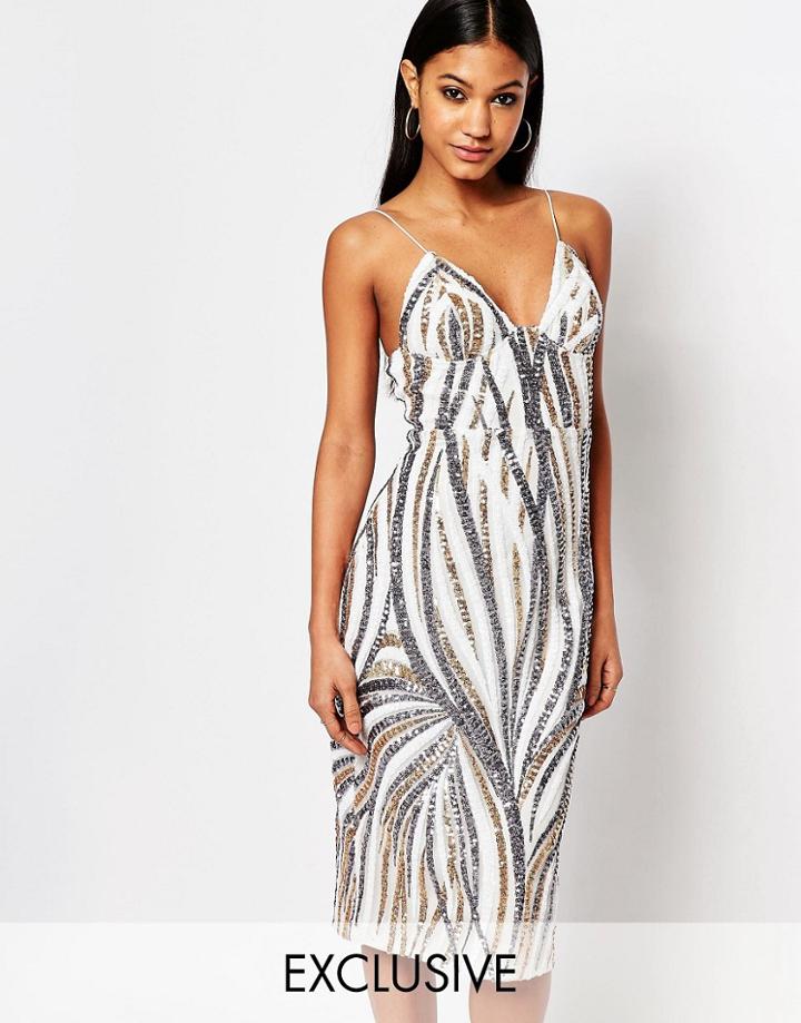 Club L Midi Dress With Cami Strap In Sequin - Multi Sequin