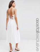 Asos Tall Shirred Waist Midi Strappy Back Dress - White