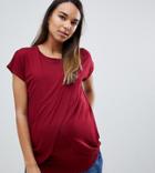 Asos Design Maternity Nursing T-shirt With Wrap Overlay-red