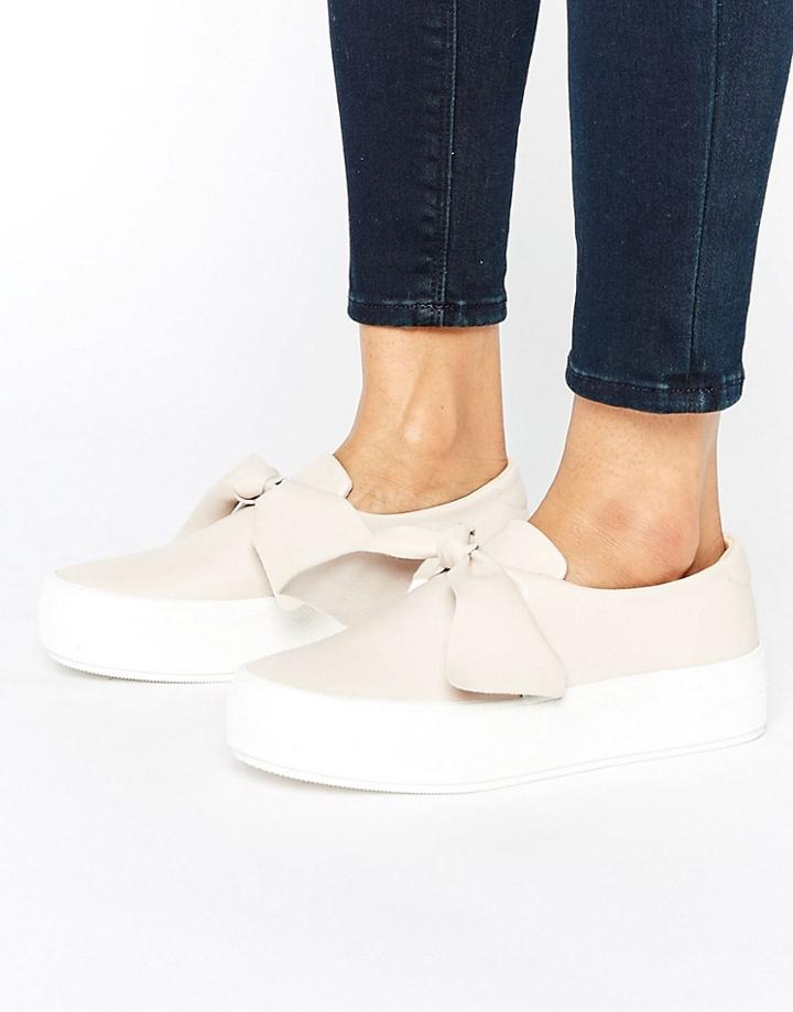 Pull & Bear Leather Look Knot Flatform Trainer - Pink