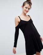 Asos Design Cold Shoulder Mini Swing Dress - Black