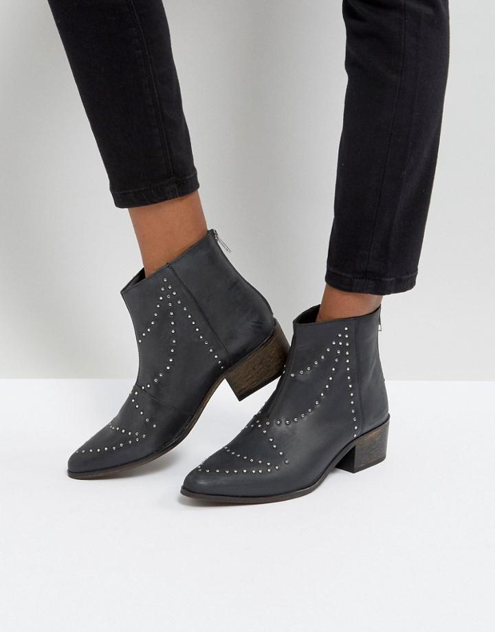Depp Leather Studded Western Boot - Black