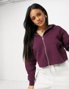 Asos Design Coordinating Quilted Sweatshirt With Zip In Aubergine-red