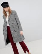 Brave Soul Berwick Double Breasted Coat In Check - Black