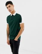 Asos Design Polo Shirt With Contrast Shoulder Panel In Green - Green