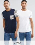 Asos Muscle T-shirt 2 Pack With Plain And Printed Pocket/sleeve Save 15%