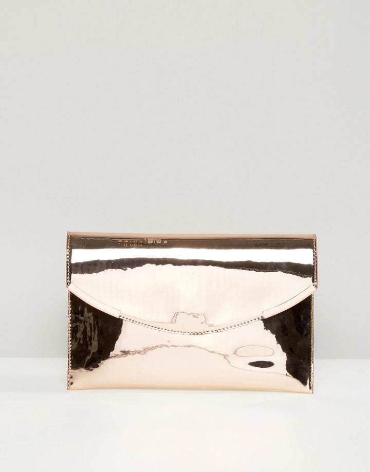 Asos Metallic Curved Clutch Bag With Metal Bar - Copper