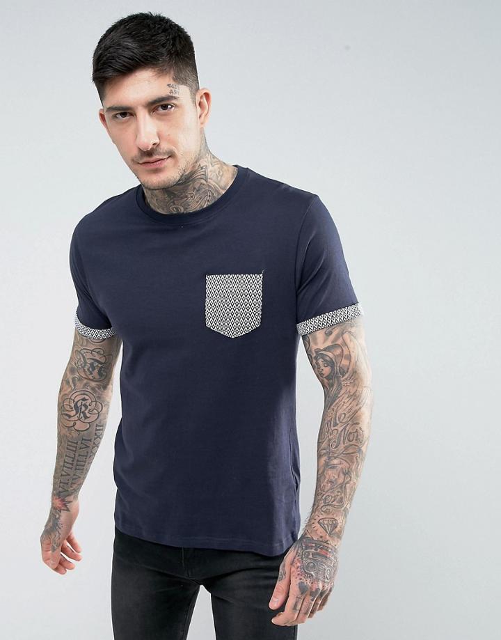 Brave Soul Geo Print Pocket T-shirt - Navy