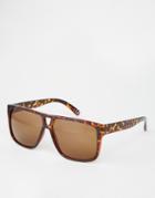 Asos Flatbrow Sunglasses In Tort With Cut Out Nose Detail - Tort